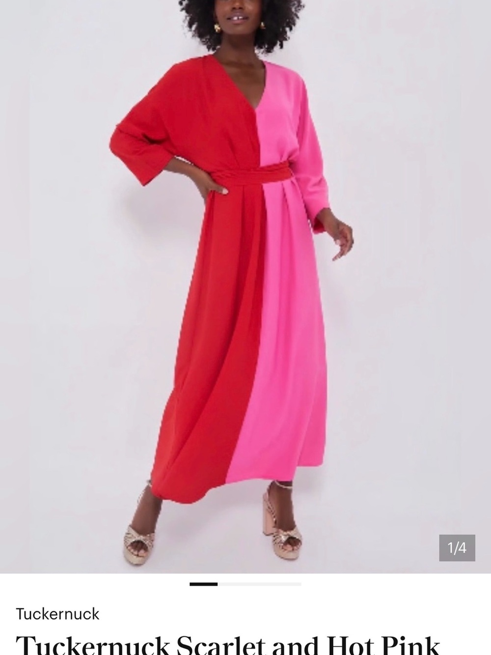 Tuckernuck Red and Hot Pink Colorblock V-Neck Maxi Dress